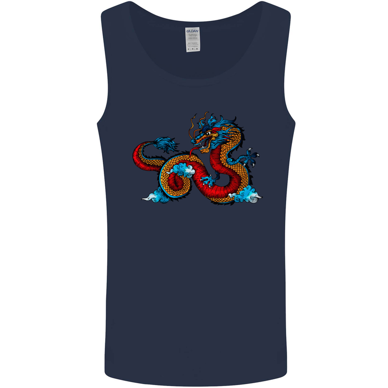 Oriental Style Dragon Mens Vest Tank Top Navy Blue