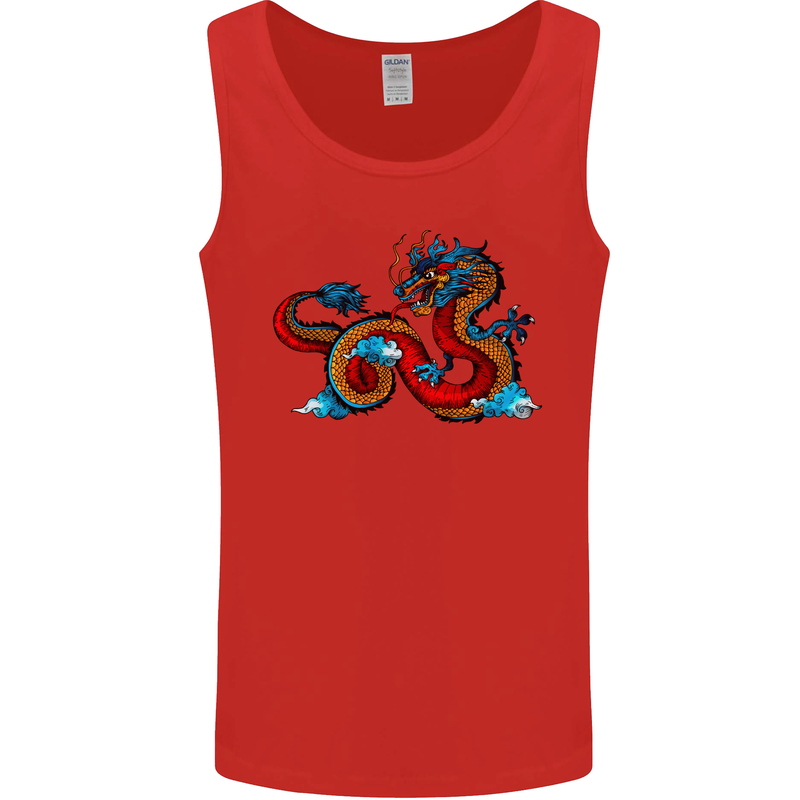 Oriental Style Dragon Mens Vest Tank Top Red