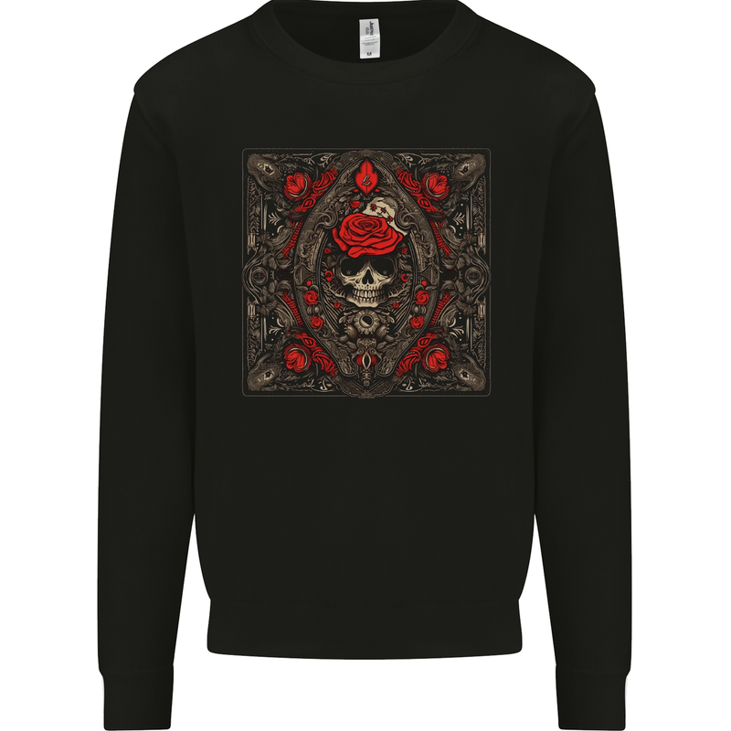 Ornate Playing Card Skull Goth Gothic Mens Sweatshirt Jumper Black