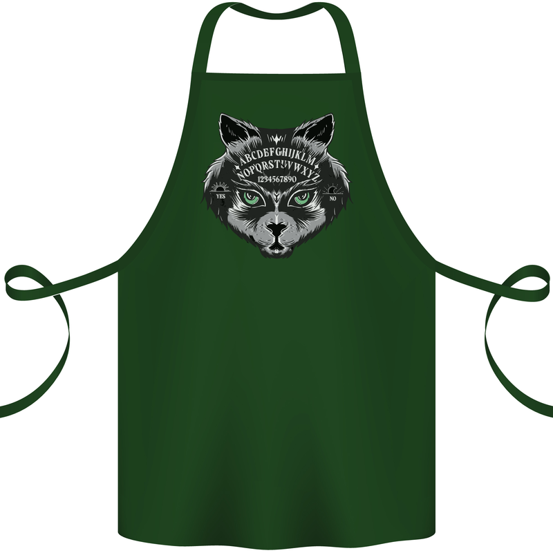 Ouija Board Cat Dark Black Magic Voodoo Cotton Apron 100% Organic Forest Green