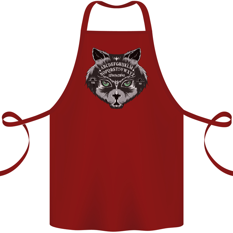 Ouija Board Cat Dark Black Magic Voodoo Cotton Apron 100% Organic Maroon