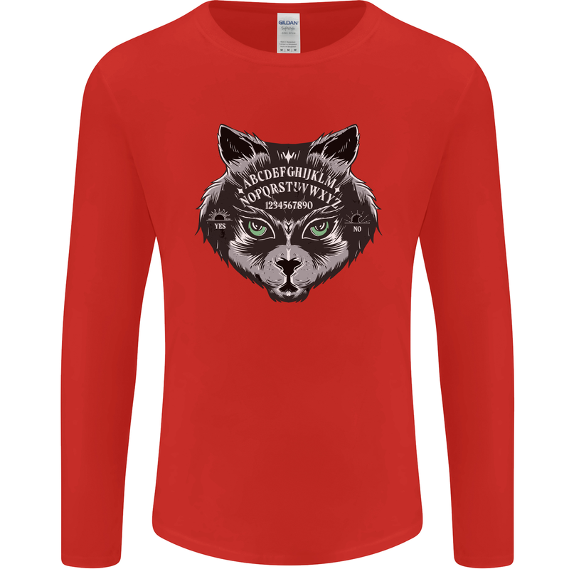 Ouija Board Cat Dark Black Magic Voodoo Mens Long Sleeve T-Shirt Red