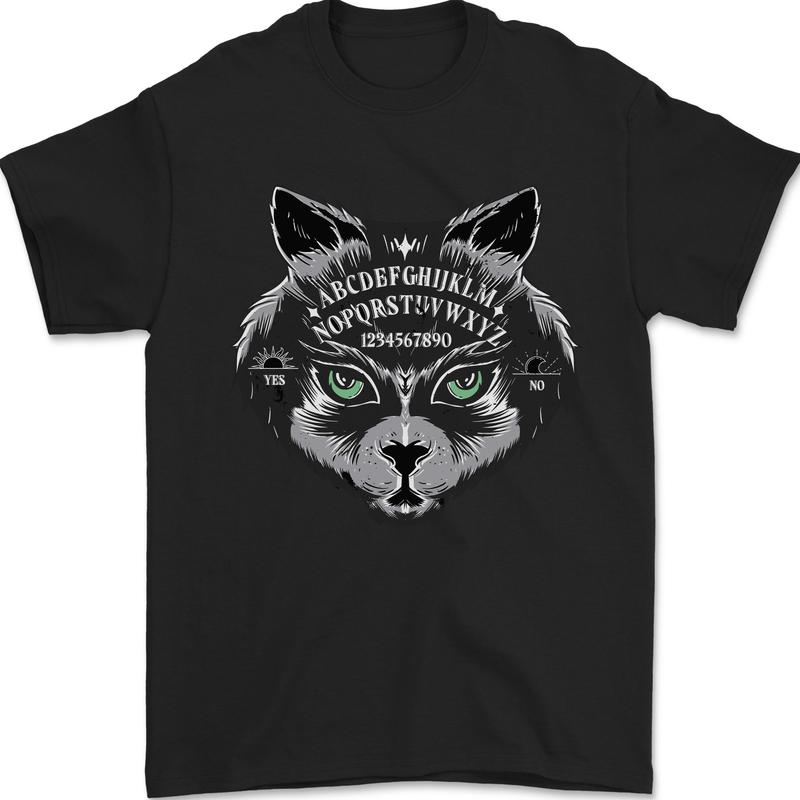 Ouija Board Cat Dark Black Magic Voodoo Mens T-Shirt 100% Cotton Black