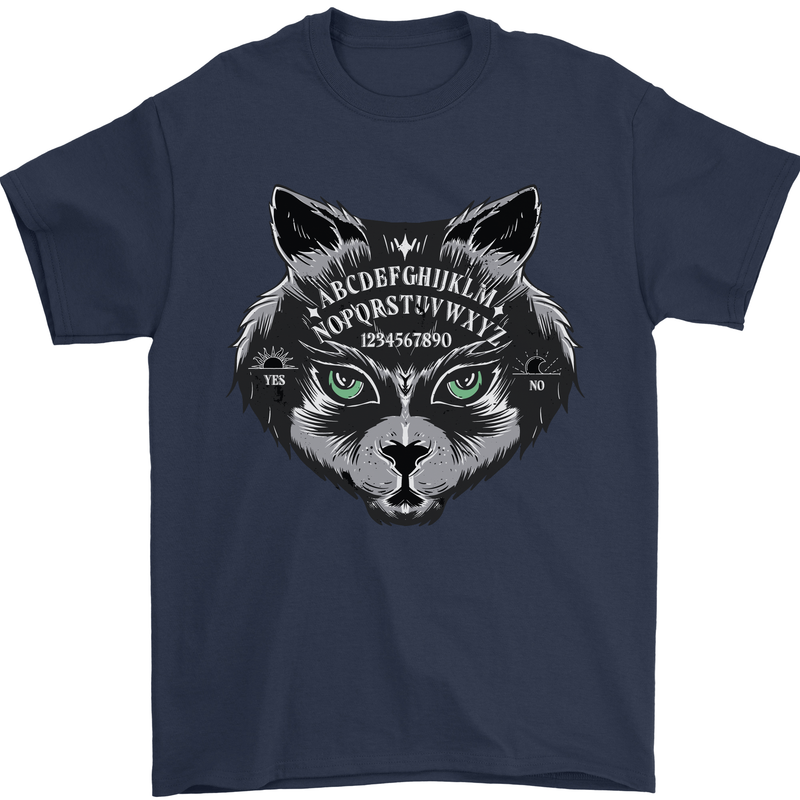 Ouija Board Cat Dark Black Magic Voodoo Mens T-Shirt 100% Cotton Navy Blue