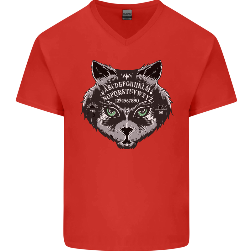 Ouija Board Cat Dark Black Magic Voodoo Mens V-Neck Cotton T-Shirt Red