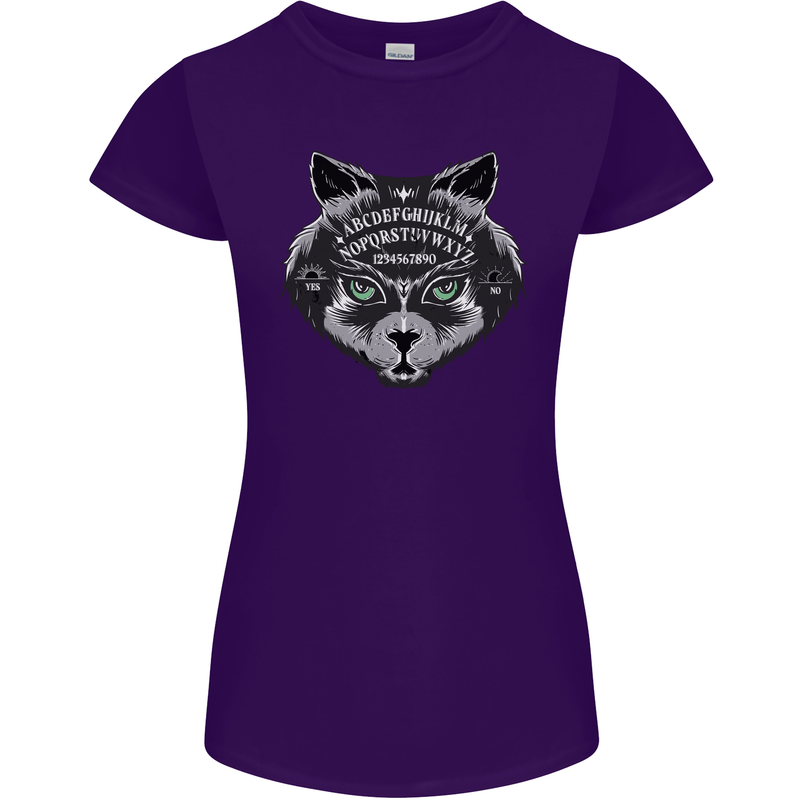 Ouija Board Cat Dark Black Magic Voodoo Womens Petite Cut T-Shirt Purple