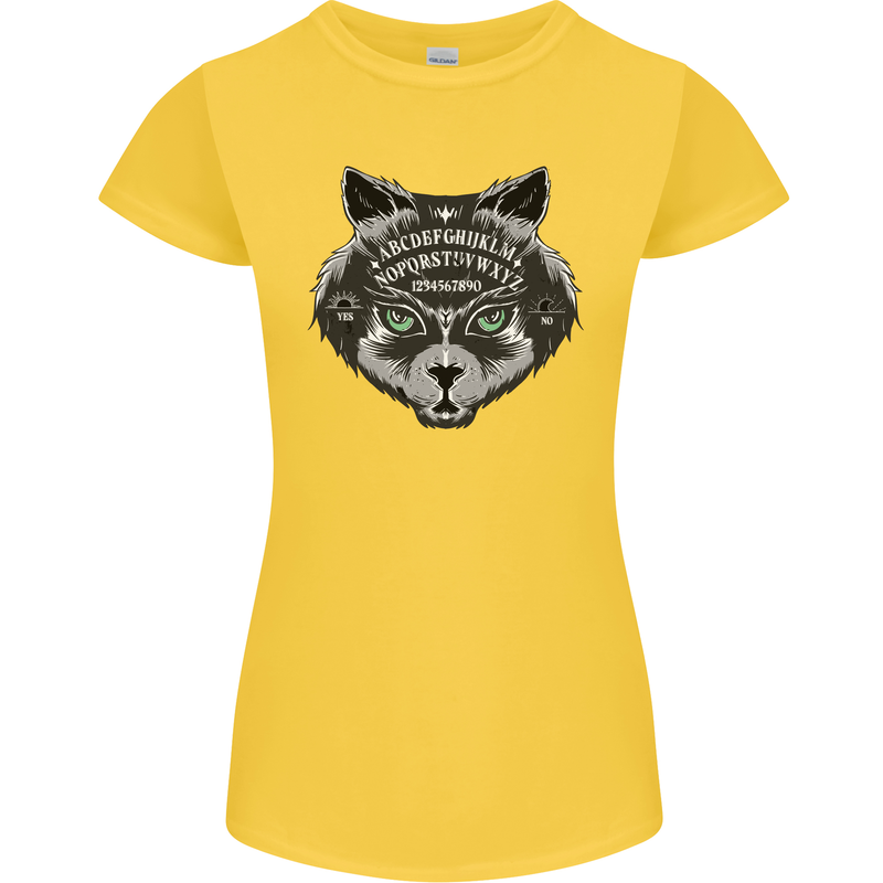 Ouija Board Cat Dark Black Magic Voodoo Womens Petite Cut T-Shirt Yellow