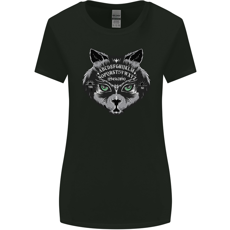 Ouija Board Cat Dark Black Magic Voodoo Womens Wider Cut T-Shirt Black