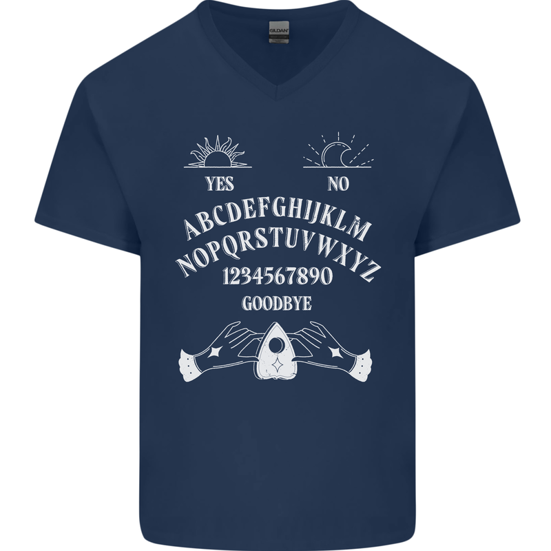 Ouija Board Voodoo Dark Black Magic Mens V-Neck Cotton T-Shirt Navy Blue