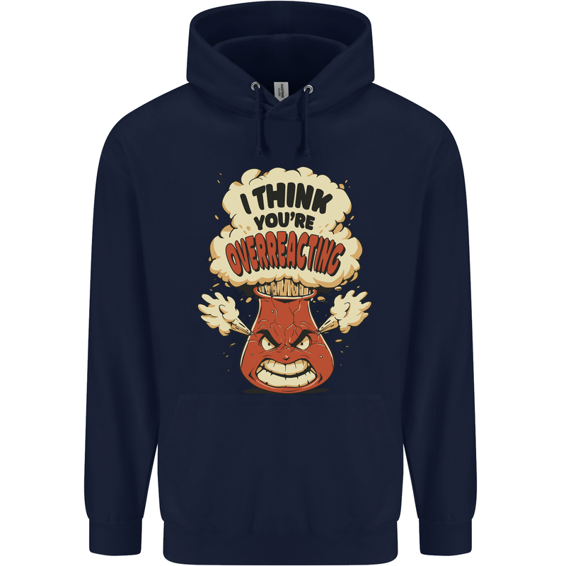 Overreacting Funny Chemistry Geek Nerd Childrens Kids Hoodie Navy Blue