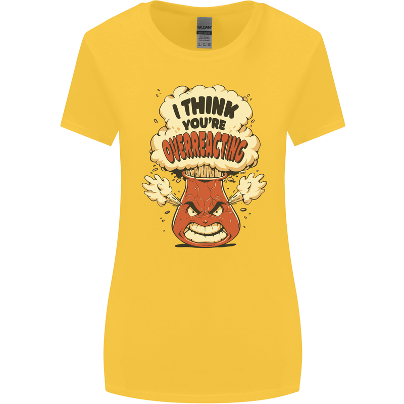 Overreacting Funny Chemistry Geek Nerd Womens Wider Cut T-Shirt Yellow