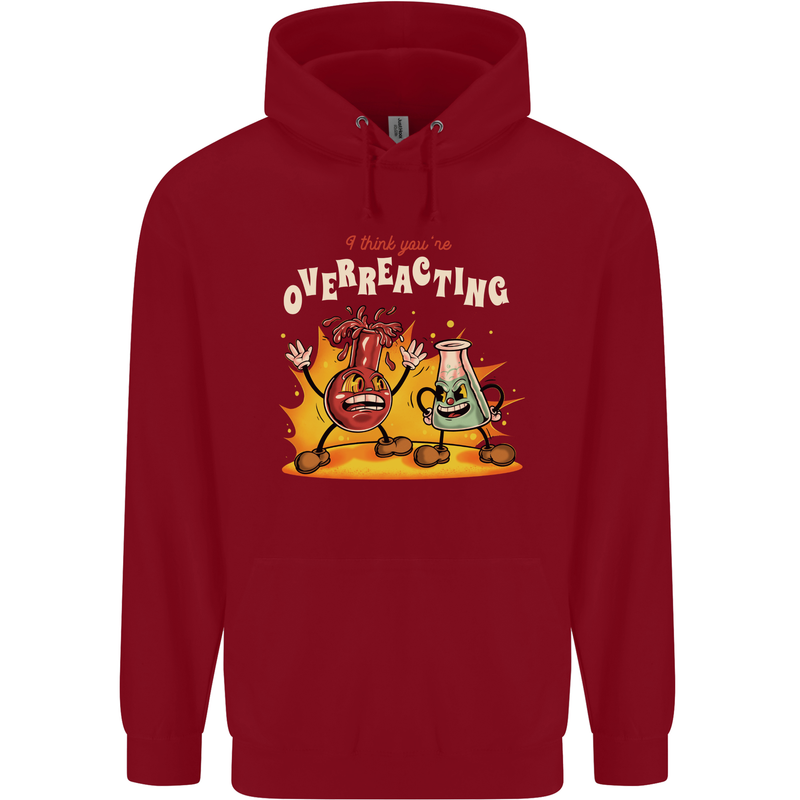 Overreacting Funny Chemistry Science Mens 80% Cotton Hoodie Red