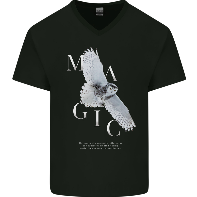 Owl Magic Mens V-Neck Cotton T-Shirt Black