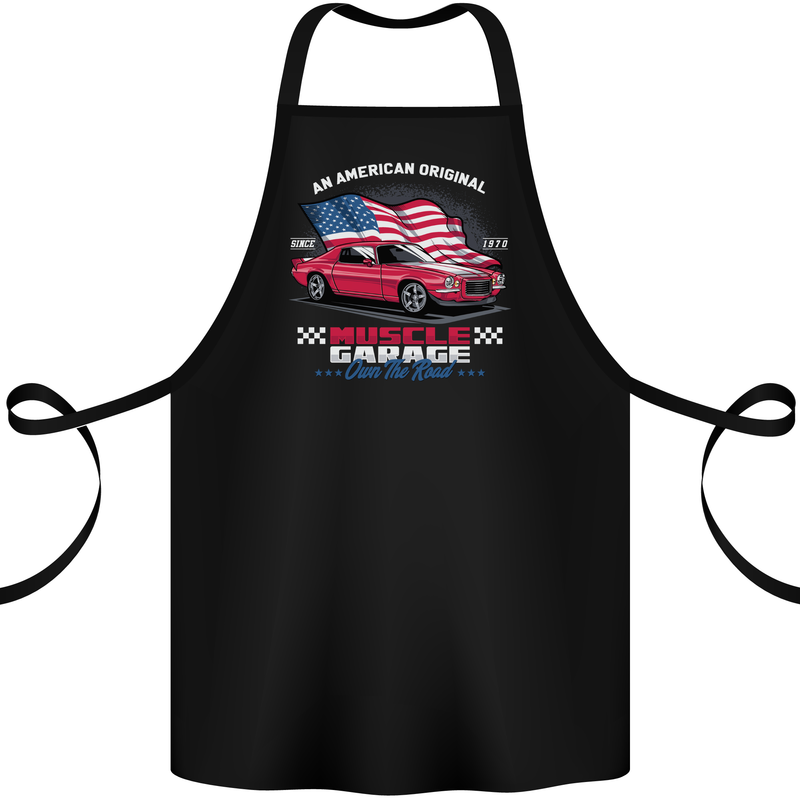 Own the Road USA Muscle Car American Flag Cotton Apron 100% Organic Black