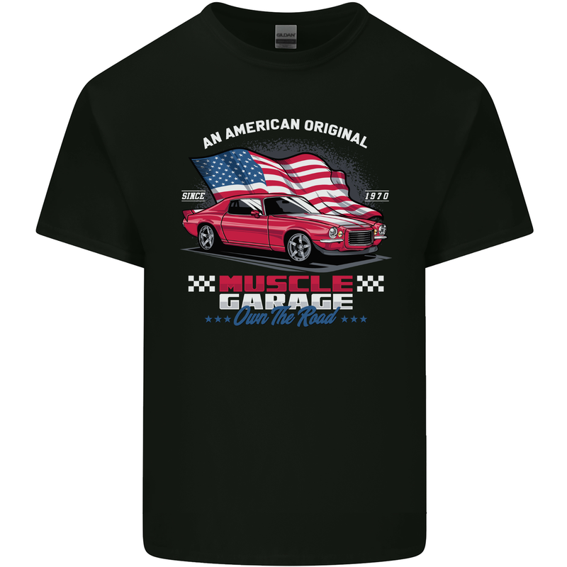 Own the Road USA Muscle Car American Flag Kids T-Shirt Childrens Black