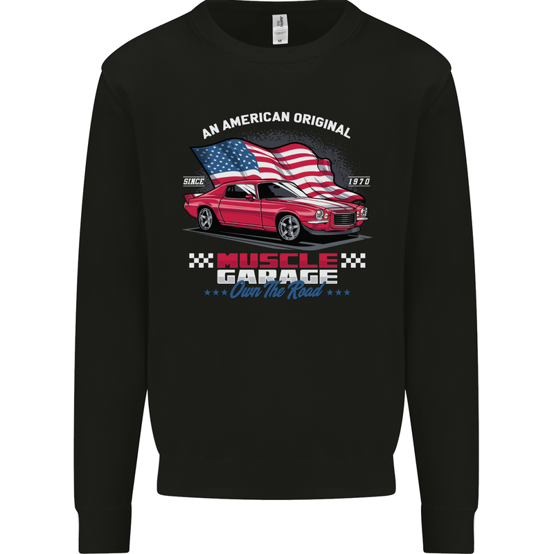 Own the Road USA Muscle Car American Flag Mens Sweatshirt Jumper Black
