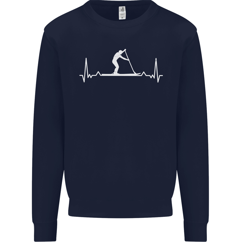 Paddle Boarding Pulse Paddleboard ECG Kids Sweatshirt Jumper Navy Blue