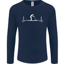 Paddle Boarding Pulse Paddleboard ECG Mens Long Sleeve T-Shirt Navy Blue