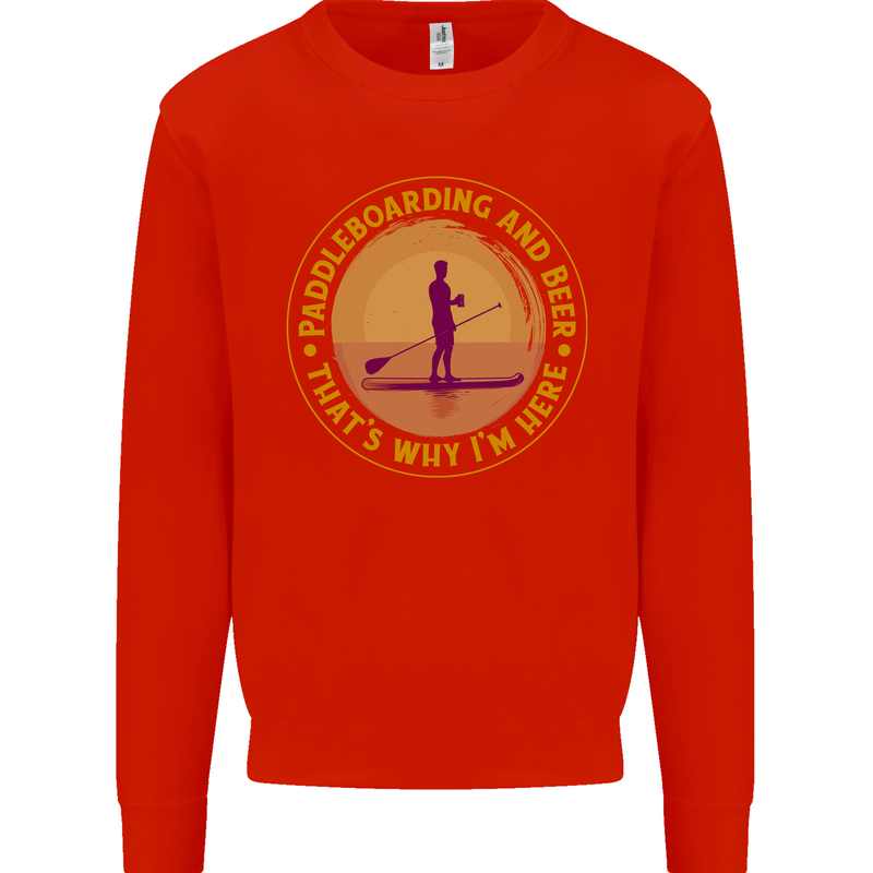 Paddle Boarding & Beer Funny Paddleboard Alcohol Kids Sweatshirt Jumper Bright Red