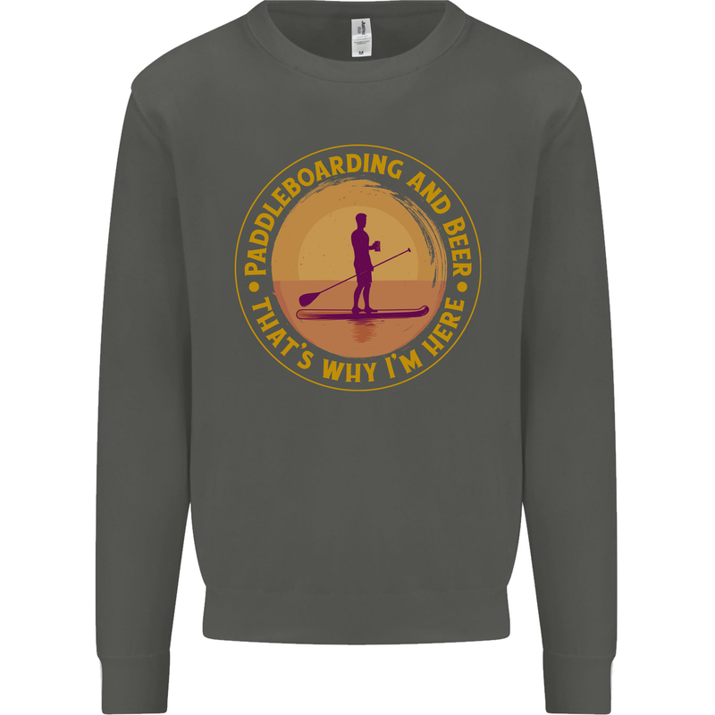 Paddle Boarding & Beer Funny Paddleboard Alcohol Kids Sweatshirt Jumper Storm Grey