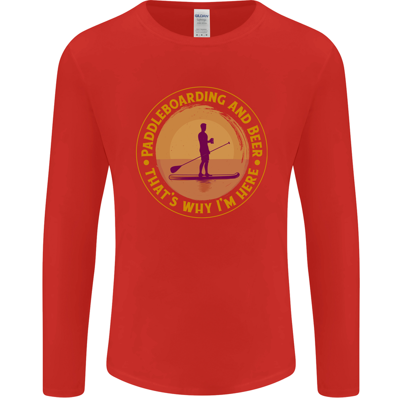Paddle Boarding & Beer Funny Paddleboard Alcohol Mens Long Sleeve T-Shirt Red