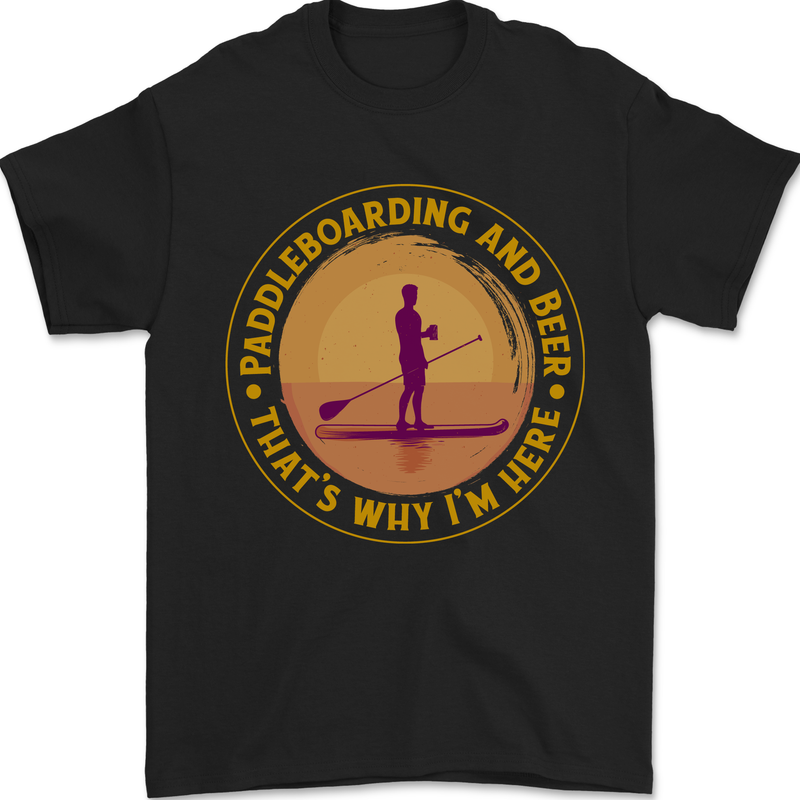 a black t - shirt with an image of a man on a paddle board