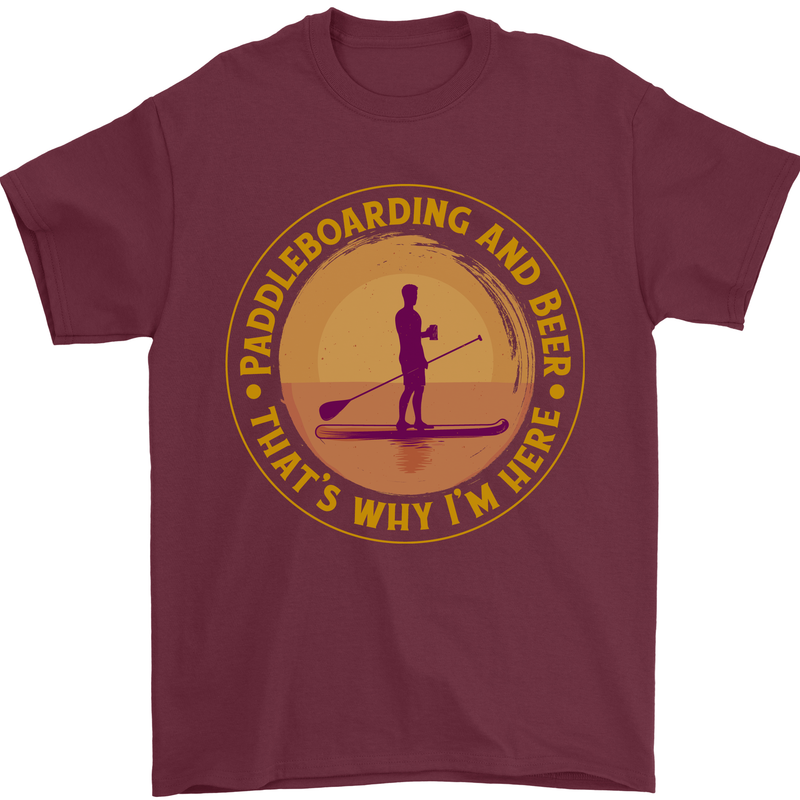 Paddle Boarding & Beer Funny Paddleboard Alcohol Mens T-Shirt 100% Cotton Maroon