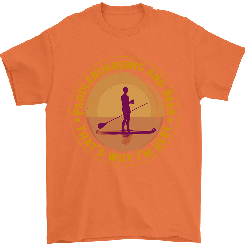 Paddle Boarding & Beer Funny Paddleboard Alcohol Mens T-Shirt 100% Cotton Orange