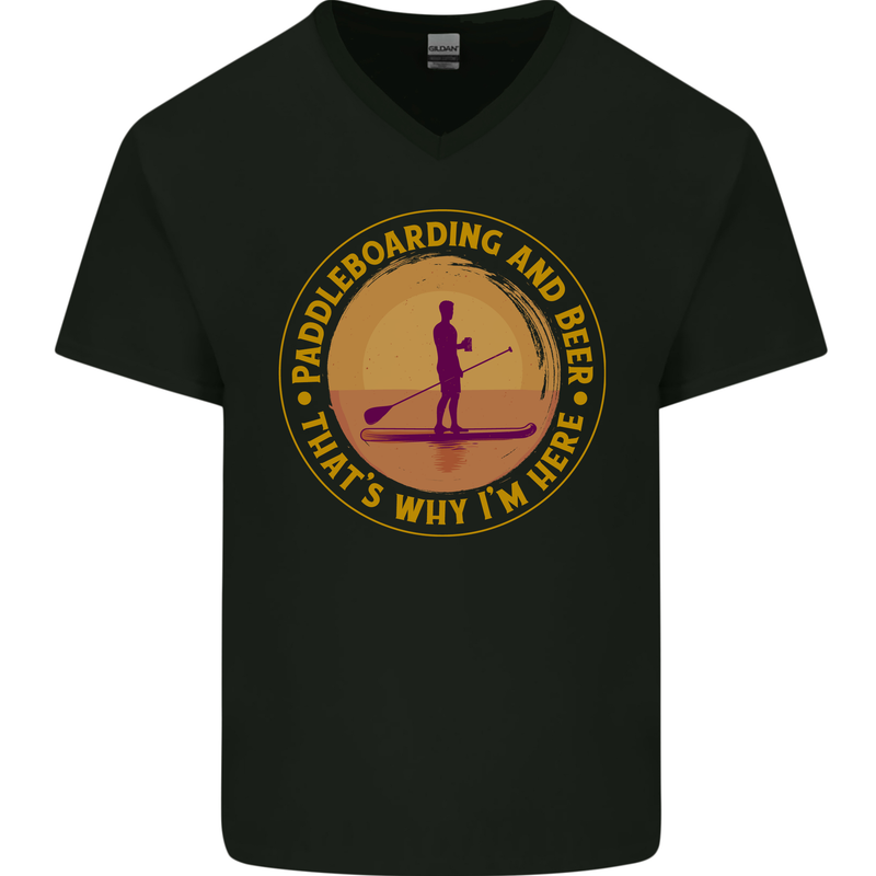Paddle Boarding & Beer Funny Paddleboard Alcohol Mens V-Neck Cotton T-Shirt Black