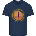 Paddle Boarding & Beer Funny Paddleboard Alcohol Mens V-Neck Cotton T-Shirt Navy Blue