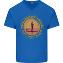 Paddle Boarding & Beer Funny Paddleboard Alcohol Mens V-Neck Cotton T-Shirt Royal Blue