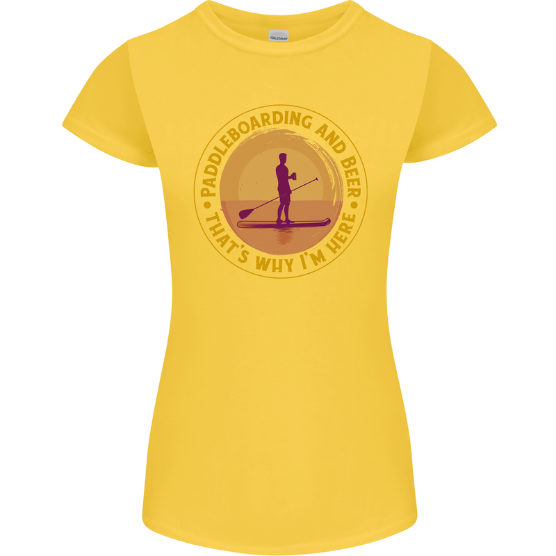 Paddle Boarding & Beer Funny Paddleboard Alcohol Womens Petite Cut T-Shirt Yellow