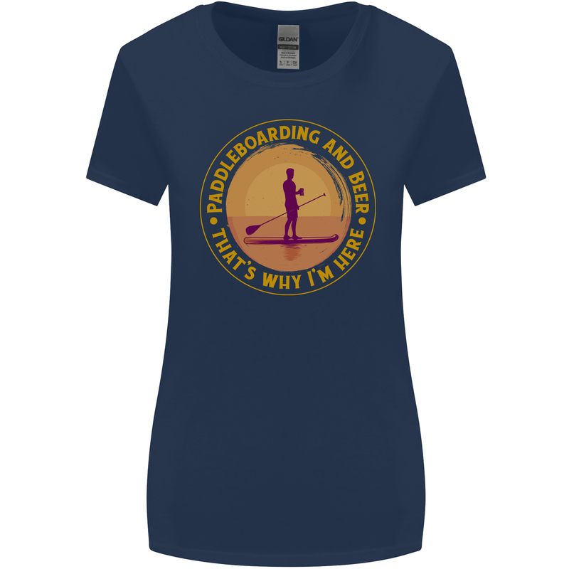 Paddle Boarding & Beer Funny Paddleboard Alcohol Womens Wider Cut T-Shirt Navy Blue