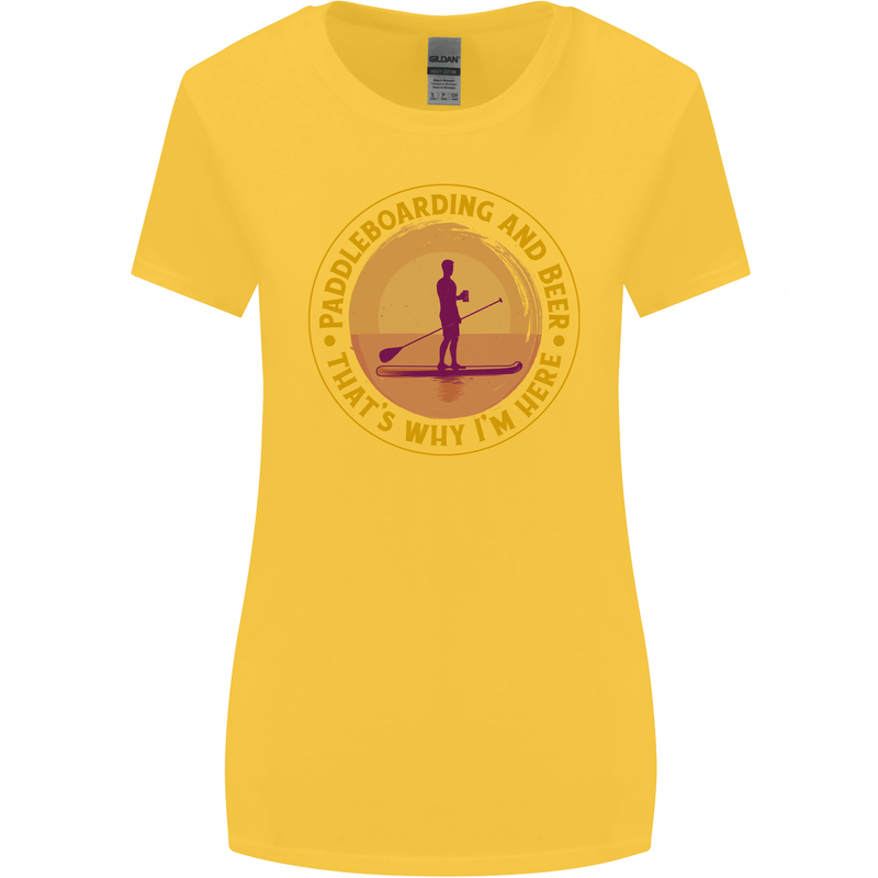 Paddle Boarding & Beer Funny Paddleboard Alcohol Womens Wider Cut T-Shirt Yellow