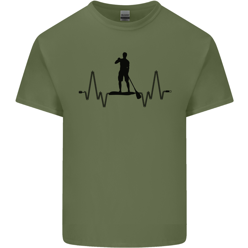 Paddleboard ECG Paddleboarding Pulse Mens Cotton T-Shirt Tee Top Military Green