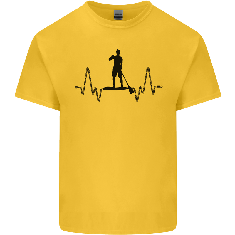 Paddleboard ECG Paddleboarding Pulse Mens Cotton T-Shirt Tee Top Yellow