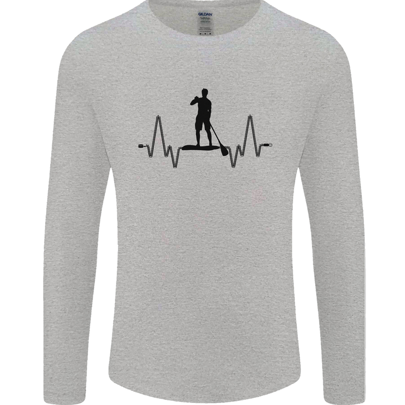 Paddleboard ECG Paddleboarding Pulse Mens Long Sleeve T-Shirt Sports Grey