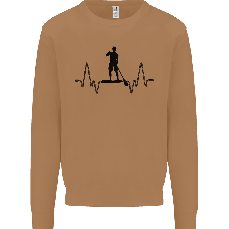 Paddleboard ECG Paddleboarding Pulse Mens Sweatshirt Jumper Caramel Latte