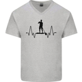 Paddleboard ECG Paddleboarding Pulse Mens V-Neck Cotton T-Shirt Sports Grey