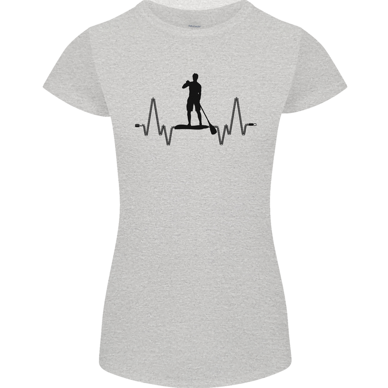 Paddleboard ECG Paddleboarding Pulse Womens Petite Cut T-Shirt Sports Grey