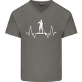 Paddleboard Pulse Paddle Boarding ECG Mens V-Neck Cotton T-Shirt Charcoal