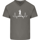 Paddleboard Pulse Paddle Boarding ECG Mens V-Neck Cotton T-Shirt Charcoal