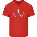 Paddleboard Pulse Paddle Boarding ECG Mens V-Neck Cotton T-Shirt Red