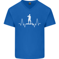 Paddleboard Pulse Paddle Boarding ECG Mens V-Neck Cotton T-Shirt Royal Blue
