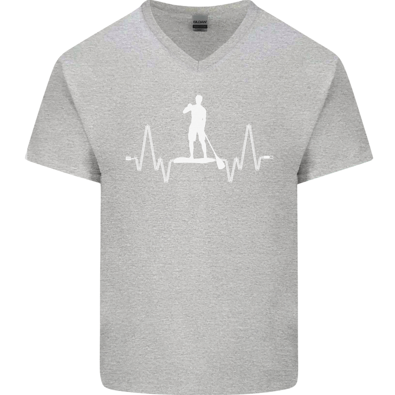 Paddleboard Pulse Paddle Boarding ECG Mens V-Neck Cotton T-Shirt Sports Grey
