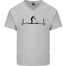 Paddleboarding ECG Paddleboard Pulse Mens V-Neck Cotton T-Shirt Sports Grey