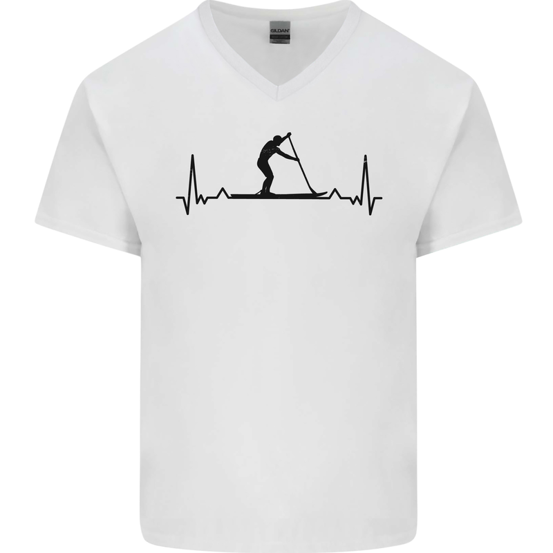 Paddleboarding ECG Paddleboard Pulse Mens V-Neck Cotton T-Shirt White
