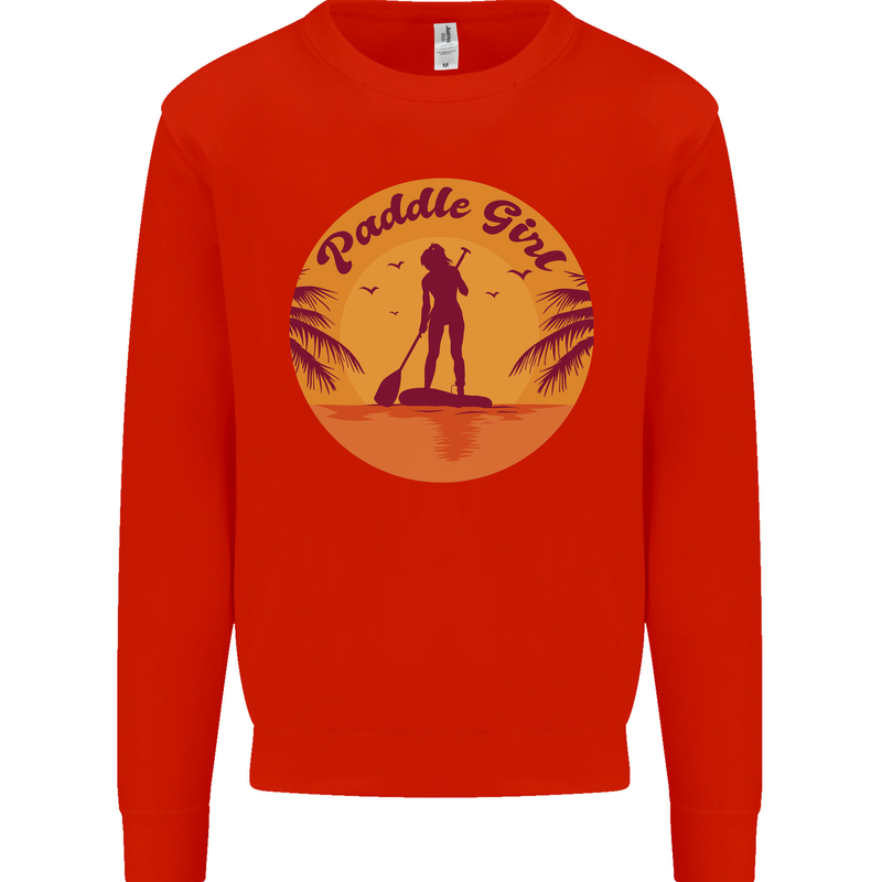 Paddleboarding Girl Kids Sweatshirt Jumper Bright Red