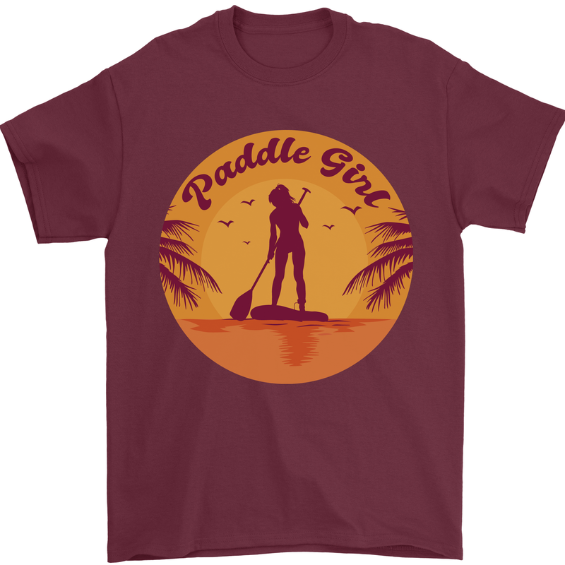 Paddleboarding Girl Mens T-Shirt 100% Cotton Maroon