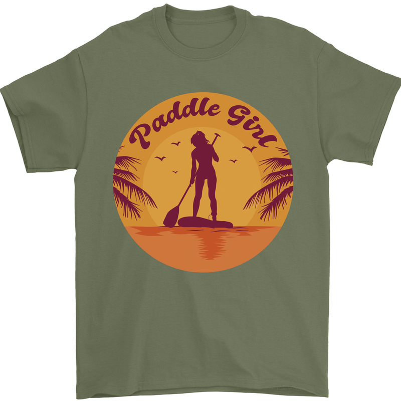 Paddleboarding Girl Mens T-Shirt 100% Cotton Military Green